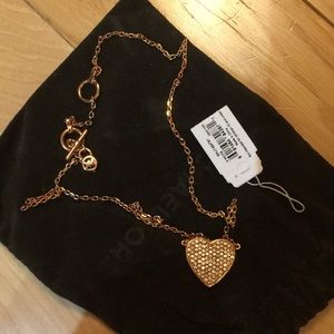 Michael Kors rose gold rhinestone heart necklace